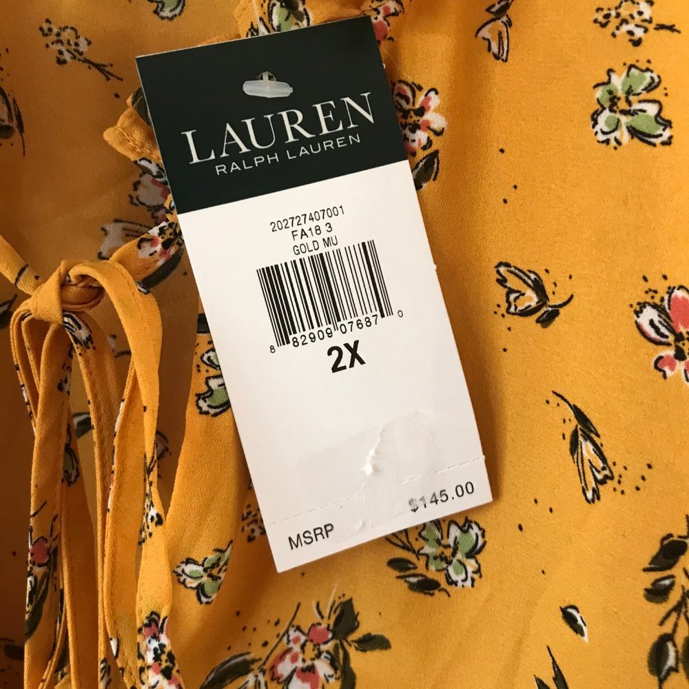 Lauren Ralph Lauren Mustard Yellow Floral Blouse - Picture 6 of 7